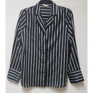 Women’s Emory Park Black & White Stripe Button-Down Shirt Long Sleeve Size S POE